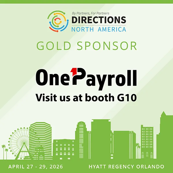 Directions Social Image Gold Sponsor with OnePayroll Logo and Booth G10